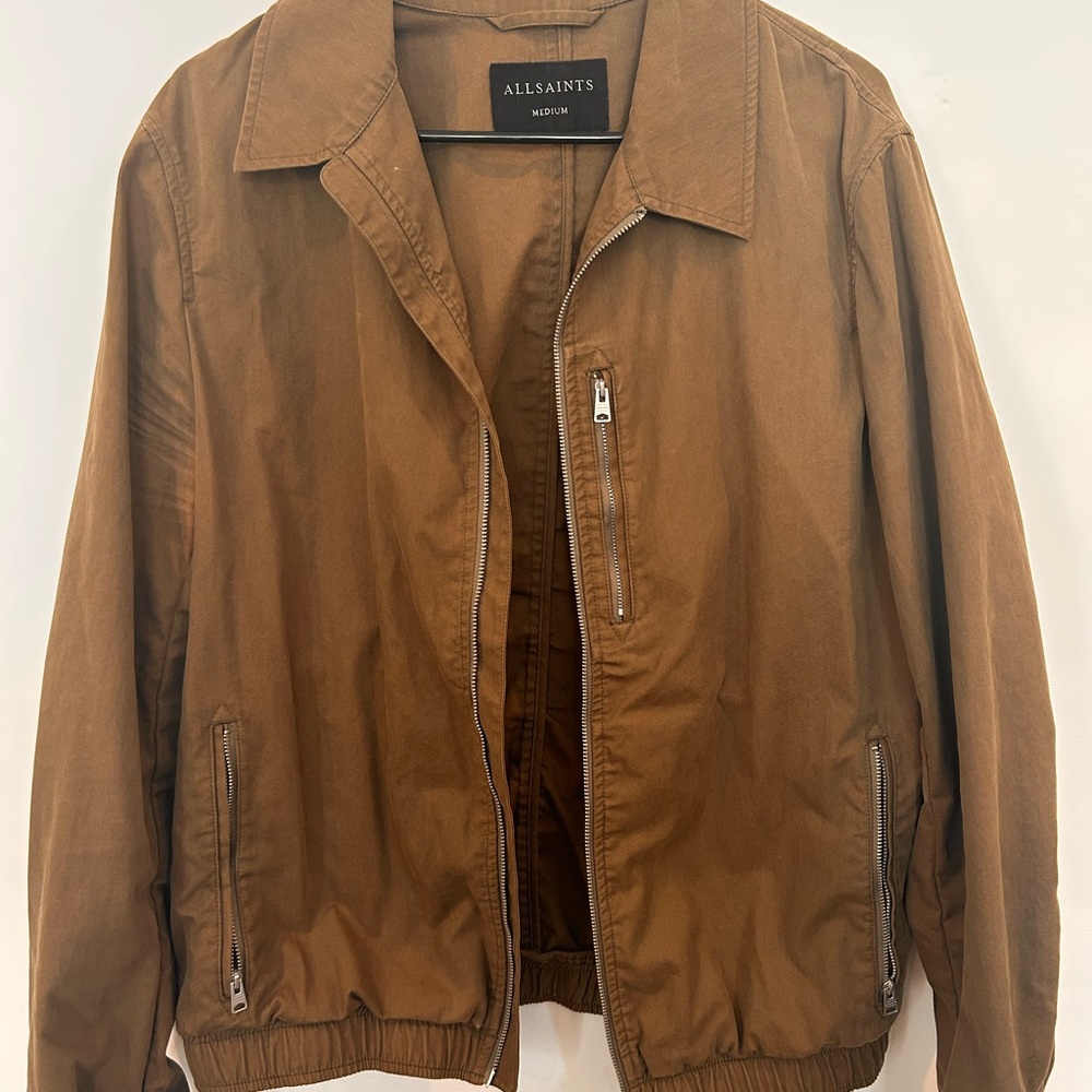 AllSaints Men's Military Green Zip-Front  Jacket